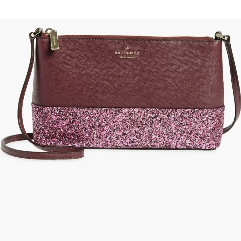 Kate Spade Glitter Flash Crossbody Bag Maroon NWT